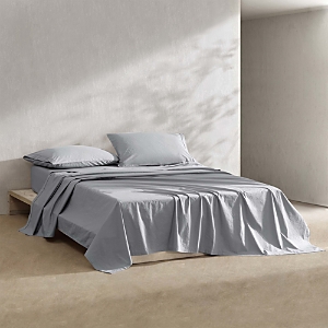 Shop Calvin Klein Solid Washed Cotton Percale 4 Piece Sheet Set, Queen In Grey/blue