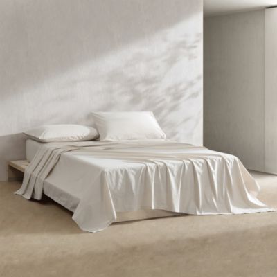 Calvin Klein - Solid Washed Cotton Percale 4 Piece Sheet Set, Queen