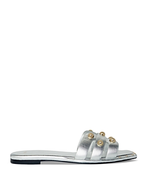 Shop Maje Women's Filo Slip On Studded Mule Sandals In Silver