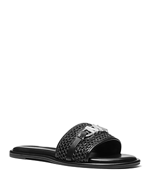 Michael Kors Michael Women's Mk Charm Pool Slide Slip-on Flat Sandals In Black/black