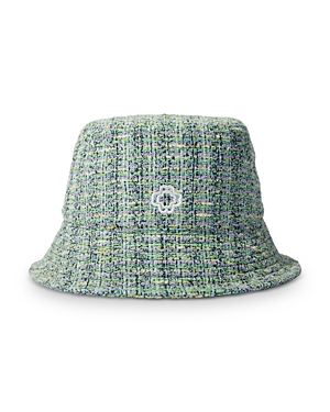 Shop Maje Tweed Embroidered Bucket Hat In Green