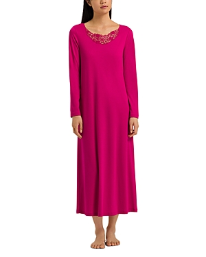 Hanro Michelle Cotton Lace Trim Nightgown In Fuchsia