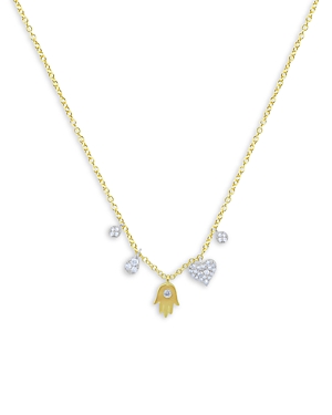 Meira T 14K White & Yellow Gold Hamsa Hand & Diamond Dangle Pendant Necklace, 18