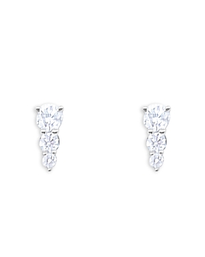 Meira T 14k White Gold Diamond Graduated Three Stone Stud Earrings In Metallic