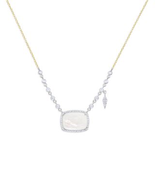 Meira T 14K Yellow Gold & 14K White Gold Moonstone & Diamond Halo Rectangular Pendant Necklace, 18