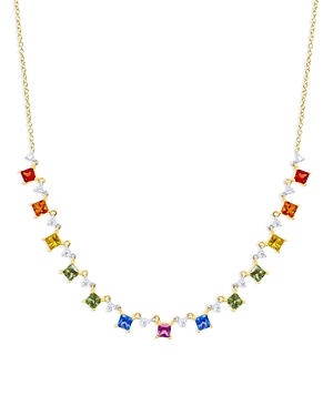 14K Yellow Gold & 14K White Gold Rainbow Sapphire & Diamond Statement Necklace, 18