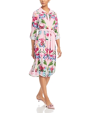 Shop T Tahari Belted Shirt Dress In Placed Rose