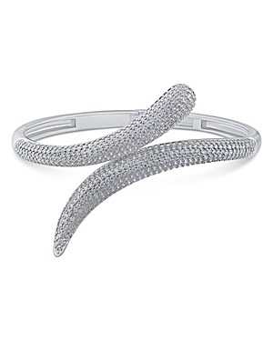 Cz By Kenneth Jay Lane Pave Hinged Statement Cuff Bracelet In Silver