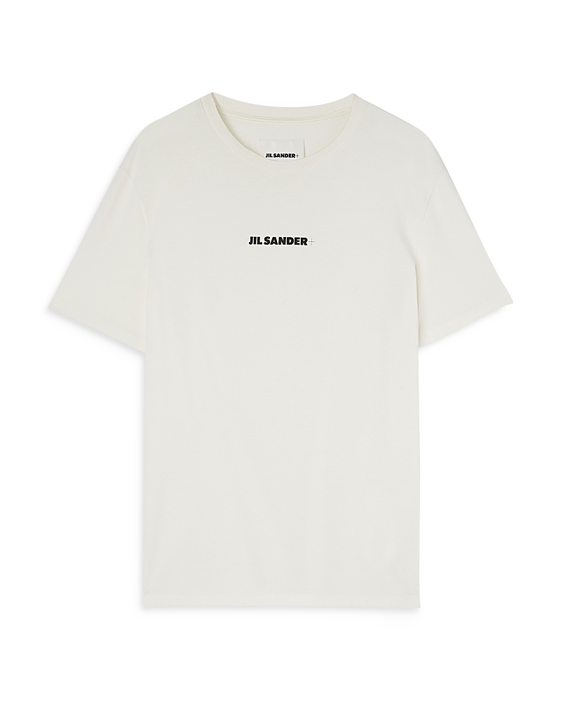 Jil Sander White T-shirt With Short Sleeves And Contrasting Logo Print In Cotton Man In Porcelain