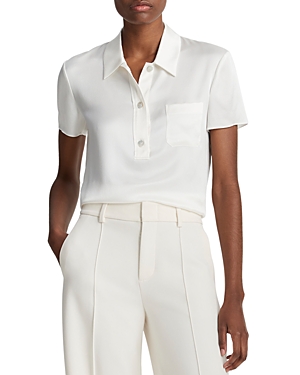 Shop Vince Silk Short Sleeve Polo Shirt In Off White