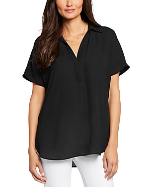Shop Nydj Becky Printed Short Sleeve Blouse In Black