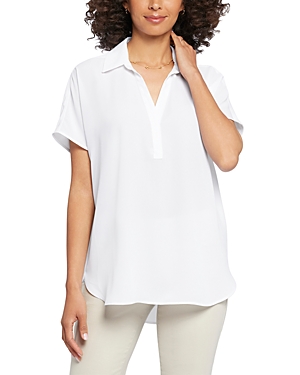 Shop Nydj Becky Printed Short Sleeve Blouse In Optic White