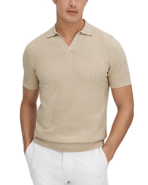 Shop Reiss Mickey Short Sleeve Open Collar Polo Shirt In Stone