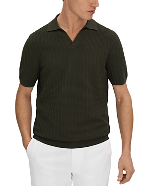Shop Reiss Mickey Short Sleeve Open Collar Polo Shirt In Hunting Green