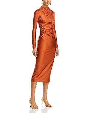 Shop Undra Celeste New York Ruched High Neck Dress In Marigold