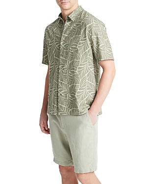 Shop Vince Knotted Leaves Regular Fit Short Sleeve Button Down Shirt In Dried Cactus