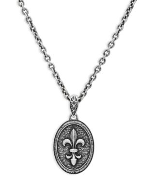 John Varvatos - Sterling Silver Fleur De Lis Pendant Necklace, 24"