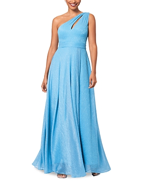 Aqua One Shoulder Crinkled Metallic Gown - 100% Exclusive In Turquoise