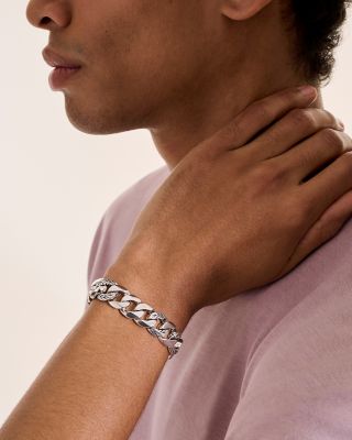 Men's Sterling Silver Carved Chain Etched Curb Link Bracelet