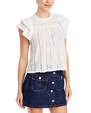 Stellah Cotton Voile Ruffled Top In White