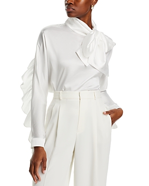 Shop Nancy Yang Long Sleeve Ruffled Blouse In White