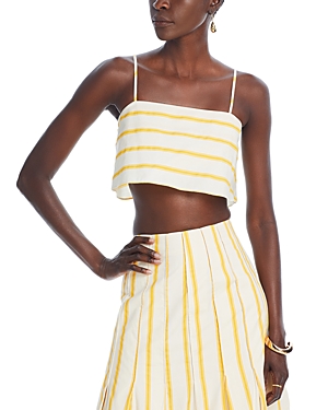 English Factory Cotton Poplin Cropped Tank Top In Ivory/yellow