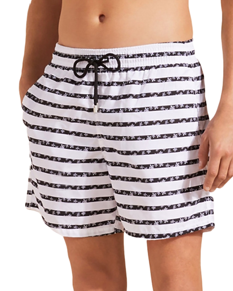 Vilebrequin Micro Ronde Des Tortues Rayée Swim Trunks In White