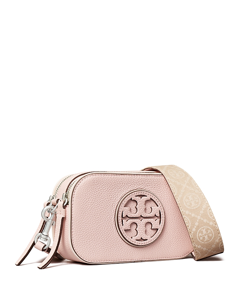 Shop Tory Burch Mini Miller Patent Border Crossbody Bag In Cotton Candy/gold