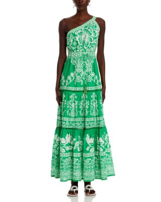 chinese dress ladies 100% Cotton Green Tropical Print Maxi Dress - All Dresses main image 1