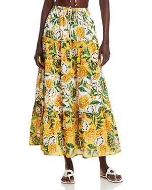 Shop Farm Rio Biriba Mix Cotton Printed Maxi Skirt In Biriba Yellow