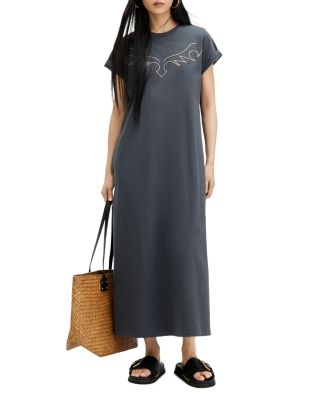 anna maxi dress allsaints Allsaints Anna Crew Neck Short Sleeve Maxi Dress - Charcoal Marl