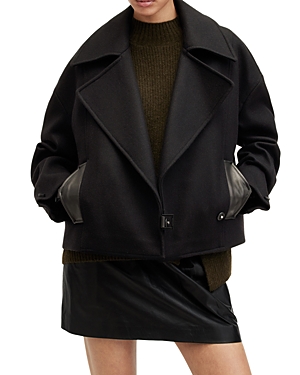 Shop Allsaints Cooper Leather Trim Jacket In Black