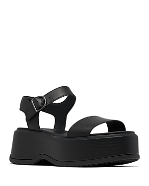 Shop Sorel Women's Dayspring Leather Platform Sandals In Black