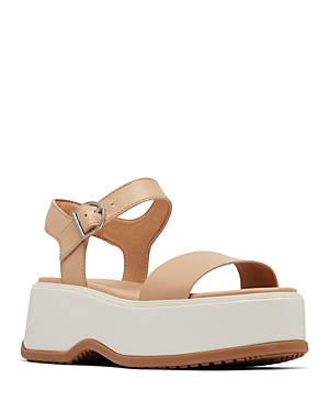 Shop Sorel Women's Dayspring Leather Platform Sandals In Honest Beige