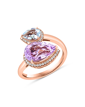 Shop Bloomingdale's Kunzite, Aquamarine & Diamond Bypass Ring In 14k Rose Gold In Multi