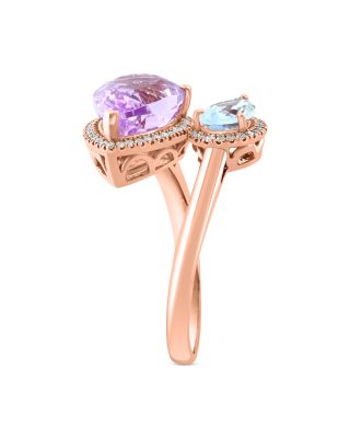 Kunzite, Aquamarine & Diamond Bypass Ring in 14K Rose Gold
