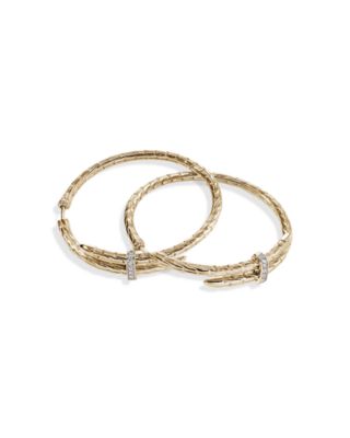 14K Yellow Gold Spear Diamond Coil Hoop Earrings