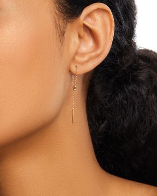 14K Yellow Gold Baguette Diamonds Diamond Solitaire Loop Threader Earrings, 0.12 tcw