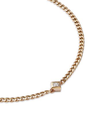 14K Yellow Gold Princess Diamonds Diamond Solitaire Curb Chain Bracelet, 0.06 tcw