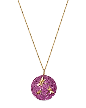 Nina Gilin 14K Yellow Gold Pink Sapphire & Diamond Dragonfly Disc Pendant Necklace, 16-18