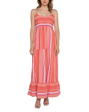 Shop Liverpool Los Angeles Racerback Tiered Maxi Dress In Coral Multi