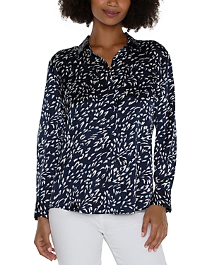 Shop Liverpool Los Angeles Woven Sateen Blouse In Navy Multi