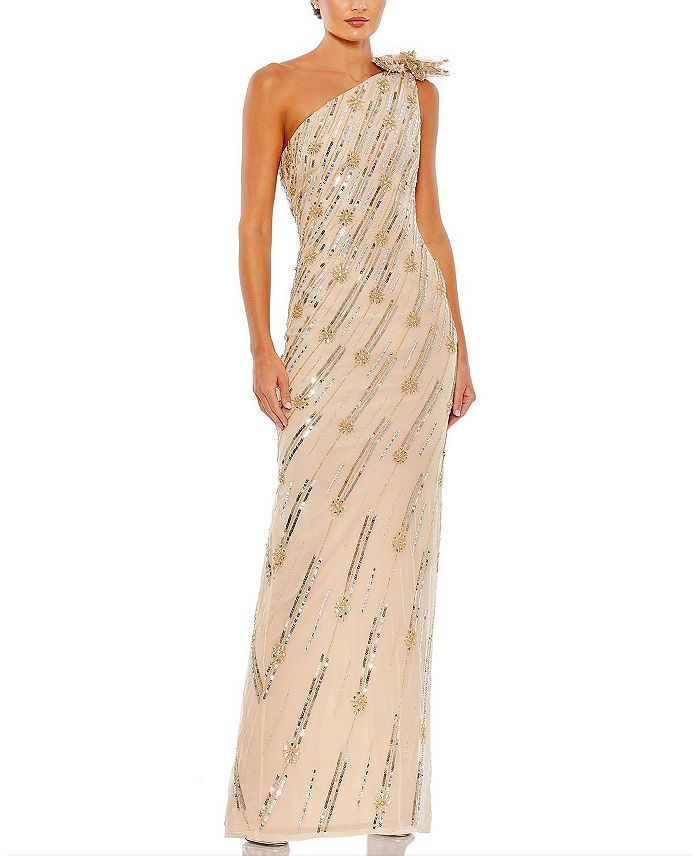 Mac Duggal Embellished Floral Detail One Shoulder Gown | Bloomingdale's