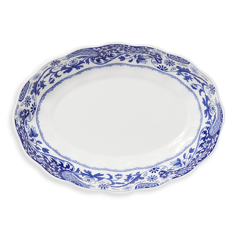 Spode Blue Italian Brocato Oval Fluted Dish In Blue