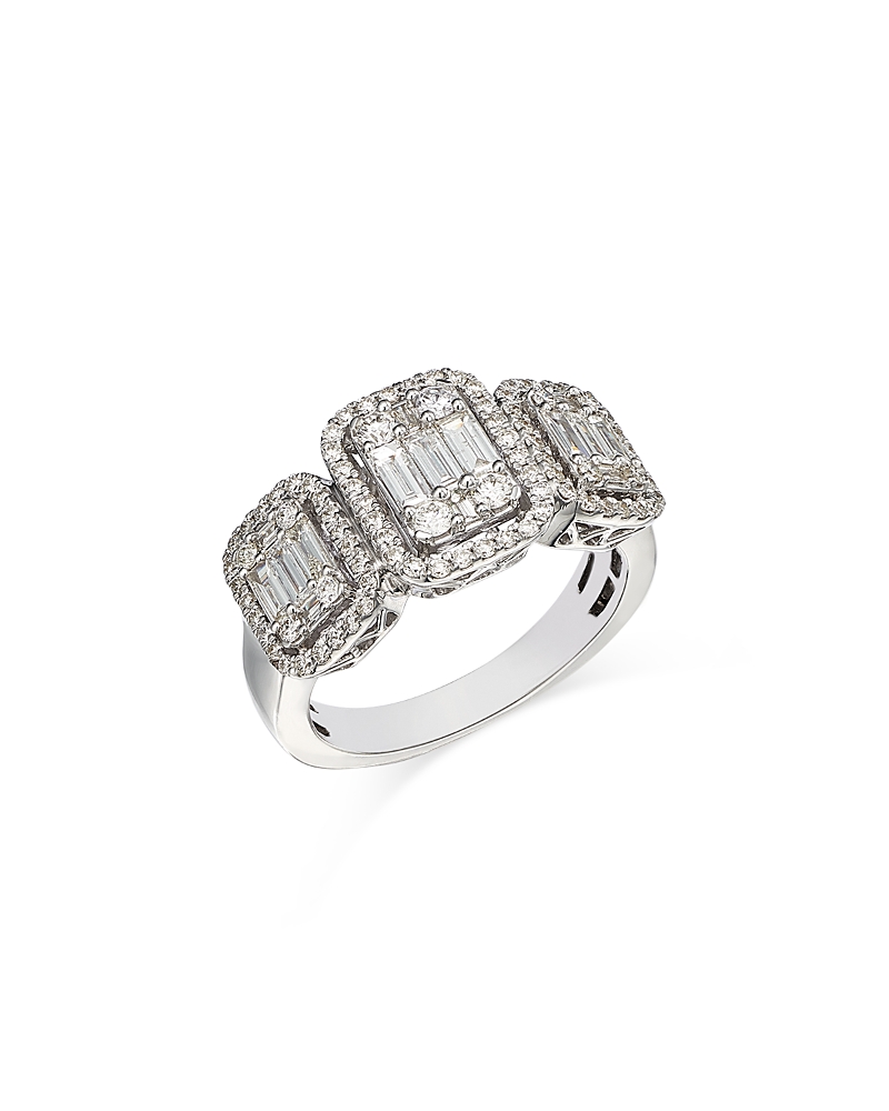 Bloomingdale’s Fine Collection Diamond Three Stone Halo Ring in 14K White Gold, 1.20 tcw