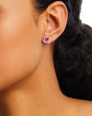 Ruby & Diamond Clover Earrings in 14K White Gold 0.21 tcw 