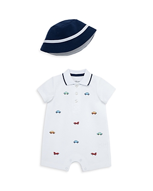 Shop Little Me Boys' Cotton Cars Romper With Hat - Baby In White