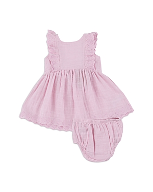 Angel Dear Girls' Cotton Muslin Eyelet Edged Ballet Dress & Diaper Cover Set - Baby In Pink