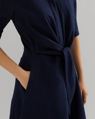 Petites Tie Front Linen Shirt Dress