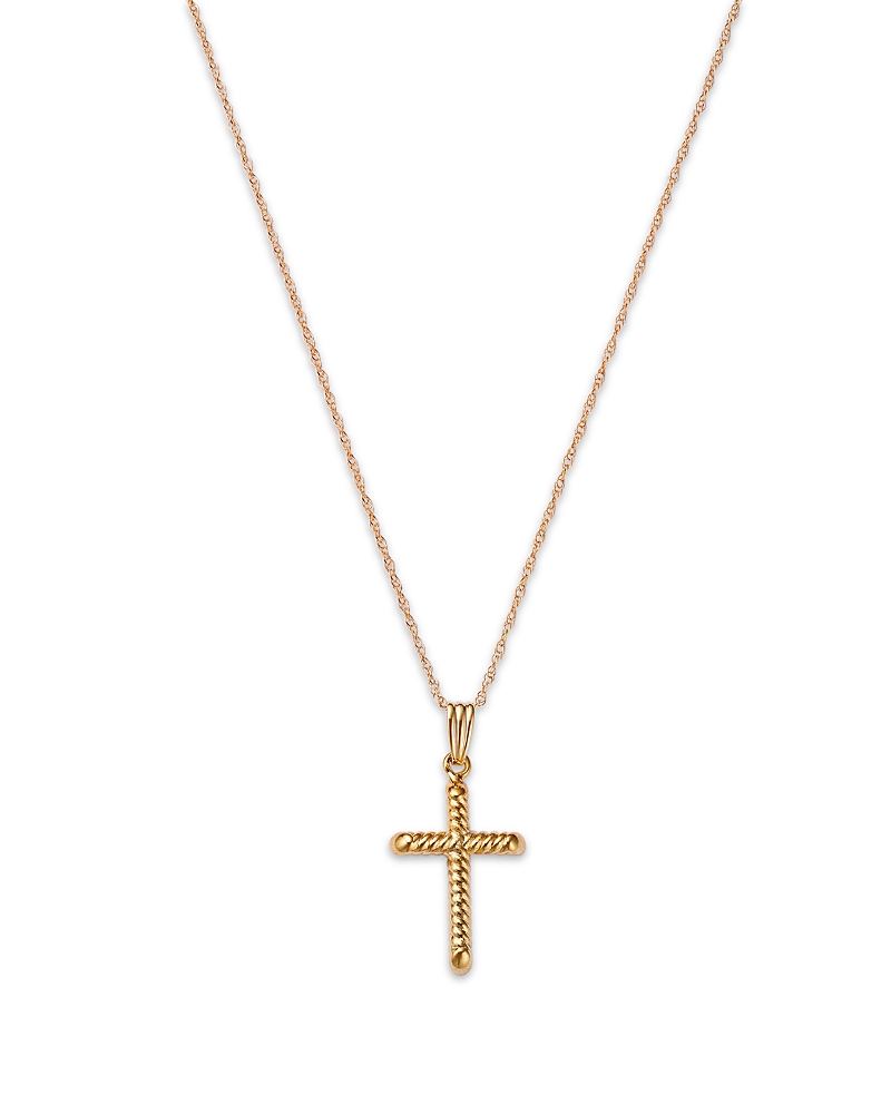 Bloomingdale's Fine Collection Children's Swirl Cross Pendant Necklace in 14K Yellow Gold, 14